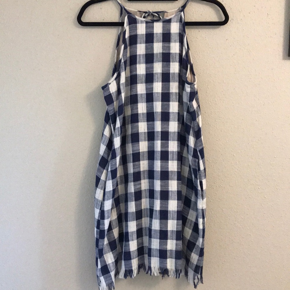 navy checkered dress with pockets